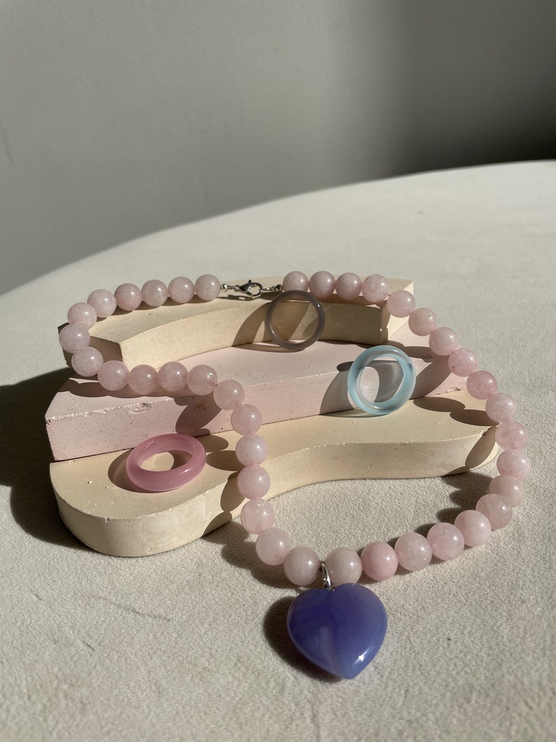 Rose Quartz Gemstone Beads Necklace Natural Crystal Pendant for Self-Love-Heart-Shaped Rose Quartz Necklace image 4