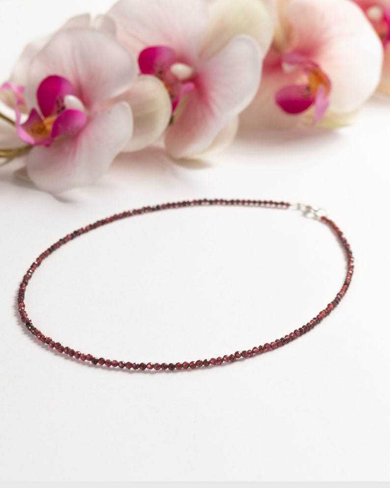 Red garnet choker necklace/Healing natural stone/ Minimalist crystal /Natural Red Garnet Beaded Necklace/Pretty Red Beads Women' Necklace image 6