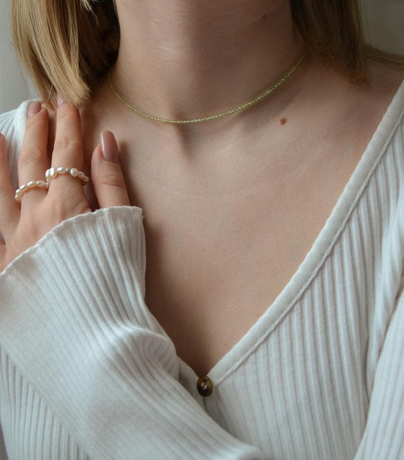 Peridot Beaded Choker Minimalist Green Crystal Jewelry Elegant Gift for Her image 5