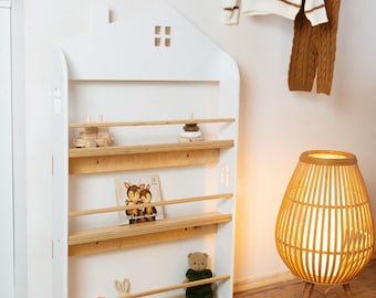 House-Shaped Montessori Bookshelf: Birch Plywood Kids Book Storage