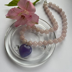 Rose Quartz Gemstone Beads Necklace Natural Crystal Pendant for Self-Love-Heart-Shaped Rose Quartz Necklace image 3