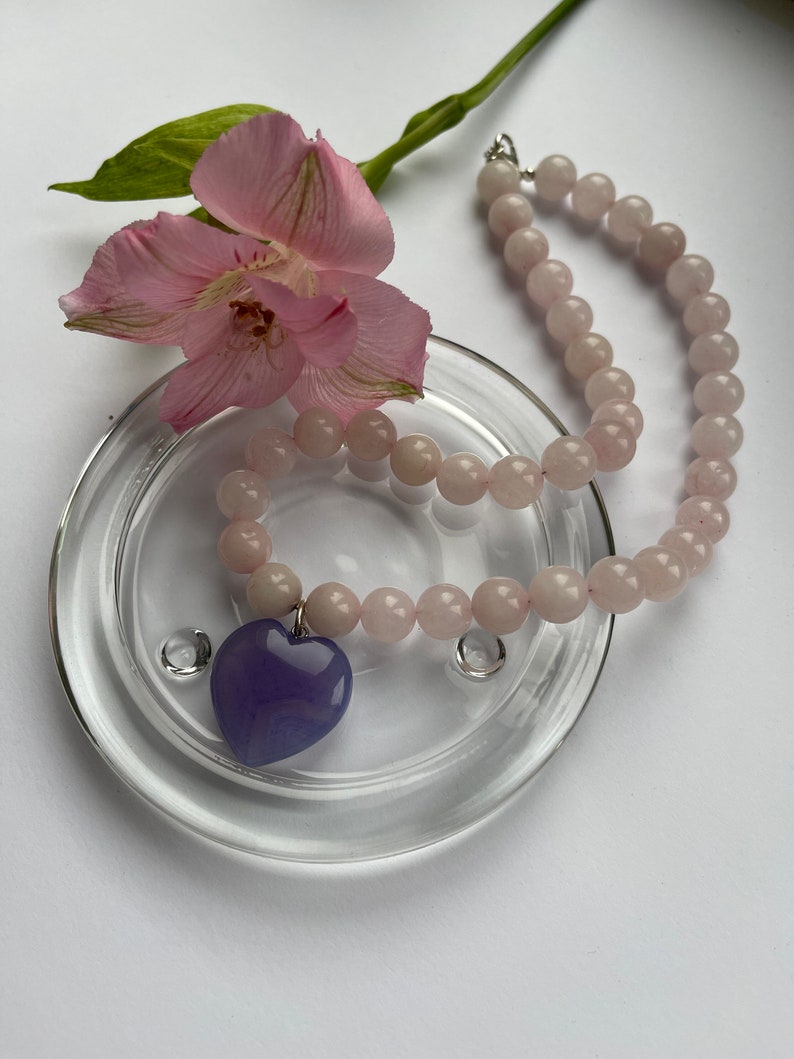 Rose Quartz Gemstone Beads Necklace Natural Crystal Pendant for Self-Love-Heart-Shaped Rose Quartz Necklace zdjęcie 3