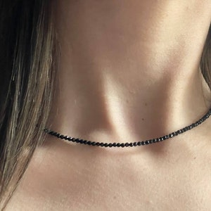 Natural Black Spinel Beaded Necklace, 2mm Black Spinel Micro Faceted Round Beads Necklace, Sparkling Black Bead Necklace Minimalist Jewelry