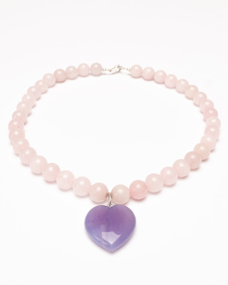 Rose Quartz Gemstone Beads Necklace Natural Crystal Pendant for Self-Love-Heart-Shaped Rose Quartz Necklace image 9
