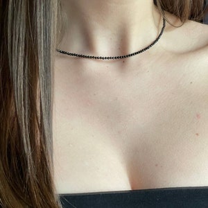 Pehvdkuq Dainty Black Spinel Beaded Choker Necklace - 3mm Black Agate Beads, 18k Gold Plated Chain - View #5