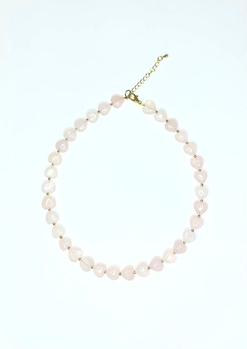 Rose Quartz Beaded Necklace Elegant Choker with Healing Properties Raw Rose Quartz Crystal Necklace Rose Quartz Choker image 2