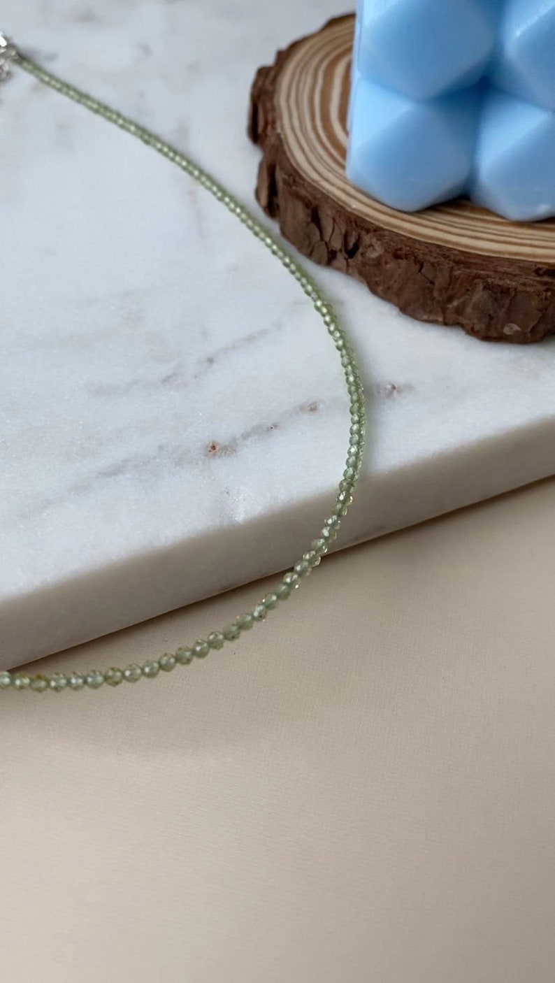 Peridot Beaded Choker Minimalist Green Crystal Jewelry Elegant Gift for Her image 3