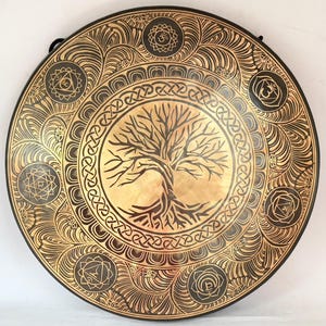 35cm to 100cm Tree of life with mantras and beautiful embroidery adorned fancy Tibetan Gong-Made in Nepal-Sound&#39;s perfect-Best sound healing