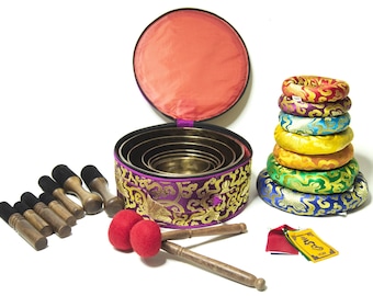 Klankschalenset volle maan (5-10 inch): meditatie met zeven chakra's