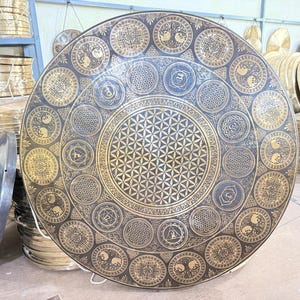 35cm to 100cm Flower of life with auspicious symbols engraved Tibetan Gong- Made in Nepal-Hand hammered- Best for yoga, meditation & healing