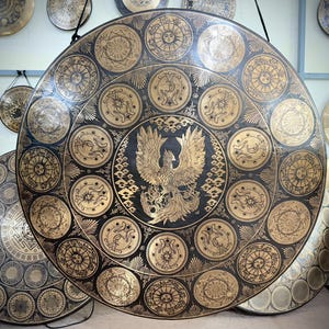 35cm to 100cm Large Tibetan Gong-Adorned with the Eagle including sun & geometric symbols-Deep Resonating sound quality-premium gong-