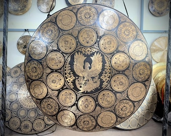 Gong tibetano grande: águila, sol y símbolos geométricos - Sonido profundo
