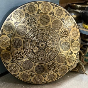50cm-100cm Handmade Tibetan gong bell- Adorned with various peaceful symbols- Better sound quality- Fancy gong- Made from seven metals alloy
