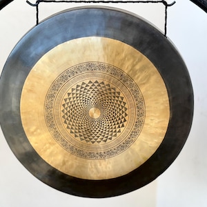 50cm Black and Golden Flower of life gong- Premium quality gong- Deep Long-lasting sound vibration-Perfect healing material-