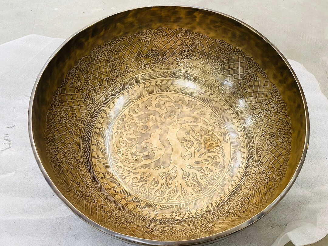 Extra Large Singing Bowl, Flower of Life Etched Large Tibetan Singing Bowlmaster Healing