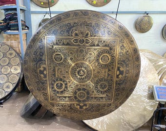 Gong tibetano de sanación sonora Shree Yantra martillado a mano de 35 a 100 cm (Hecho en Nepal)