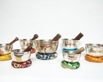 Gold silver crafted Singing Bowl Sets of 7- healing Handmade Tibetan Singing Bowl for Meditation, Peace, Mindfulness, FAST and free shipping