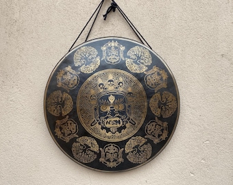 Hand Carved Kaal Bhairav Gong – Nepal Brass Protection Art, Sound Healing Meditation Decor