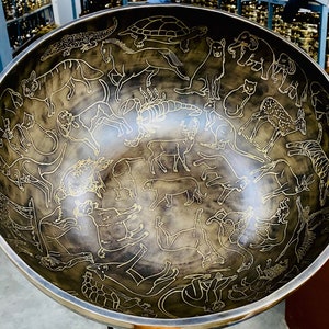 Hand-Etched Singing Bowl with Natural Animal Creatures - Available in Various Sizes (10 to 24 inches)-Enchanted Symphony & Array of wildlife