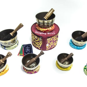 Tibetan MANTRA ETCHING Singing Bowl Sets of 7- Handmade Tibetan Singing Bowl for Meditation, Peace, Mindfulness, FAST and free shipping