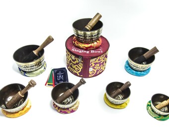 Tibetan MANTRA ETCHING Singing Bowl Sets of 7- Handmade Tibetan Singing Bowl for Meditation, Peace, Mindfulness, FAST and free shipping