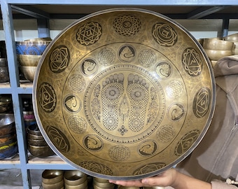 Extra Large 7-Metal Tibetan Singing Bowl – Buddha Feet Engraving for Sound Healing & Meditation