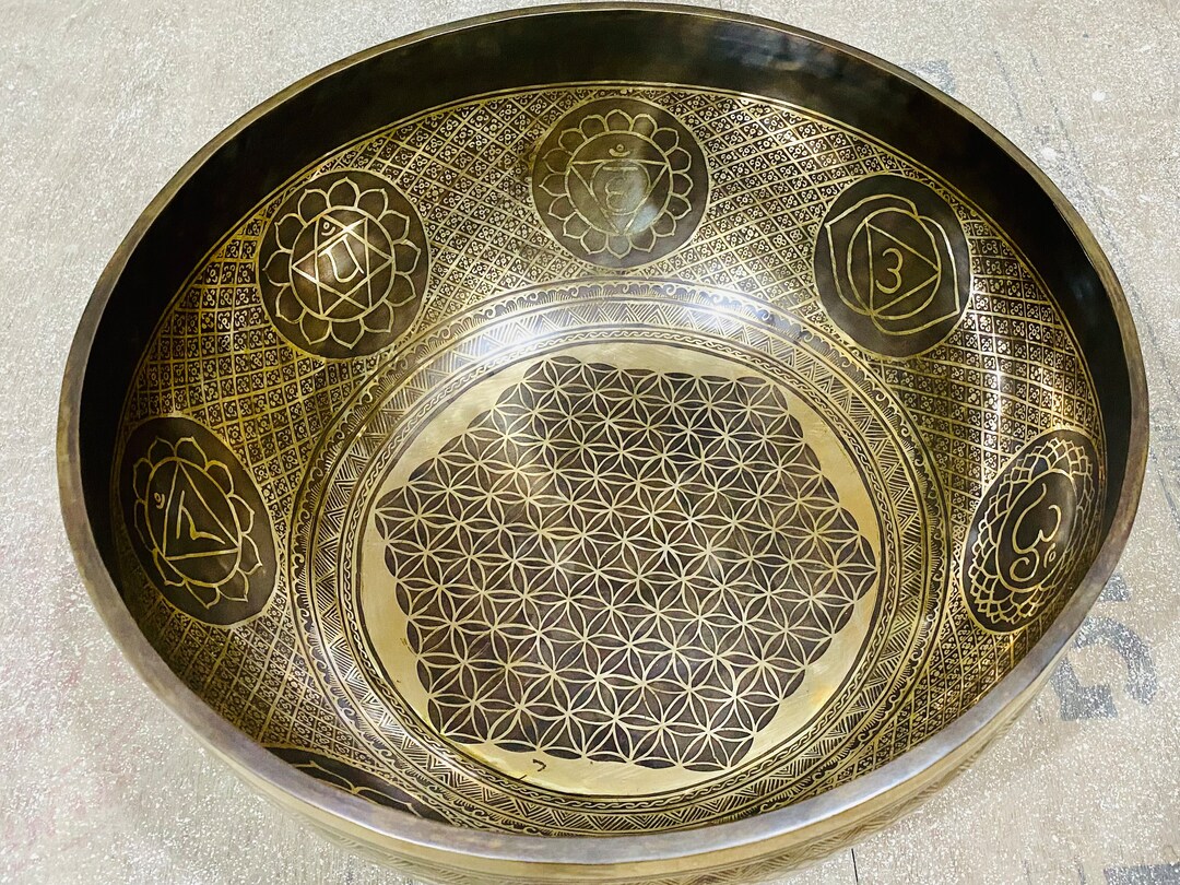 Extra Large Singing Bowl Flower of Life Astamandala Etched Etsy