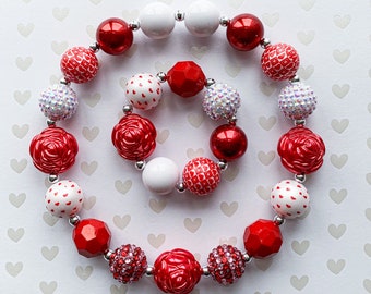 Children Necklace Red Girl Necklace Toddler Bracelet Baby Necklace Toddler Necklace Baby Bracelet Roses Jewelry Chunky Necklace