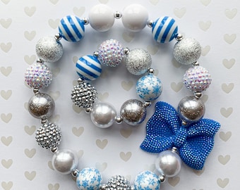 Elsa Inspired Chunky Bead Necklace & Bracelet Set