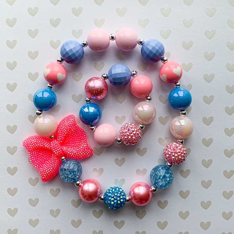 Pink Bow Chunky Necklace Girl Necklace Children Necklace Baby Bracelet Baby Necklace Jewelry Toddler Necklace Toddler Bracelet