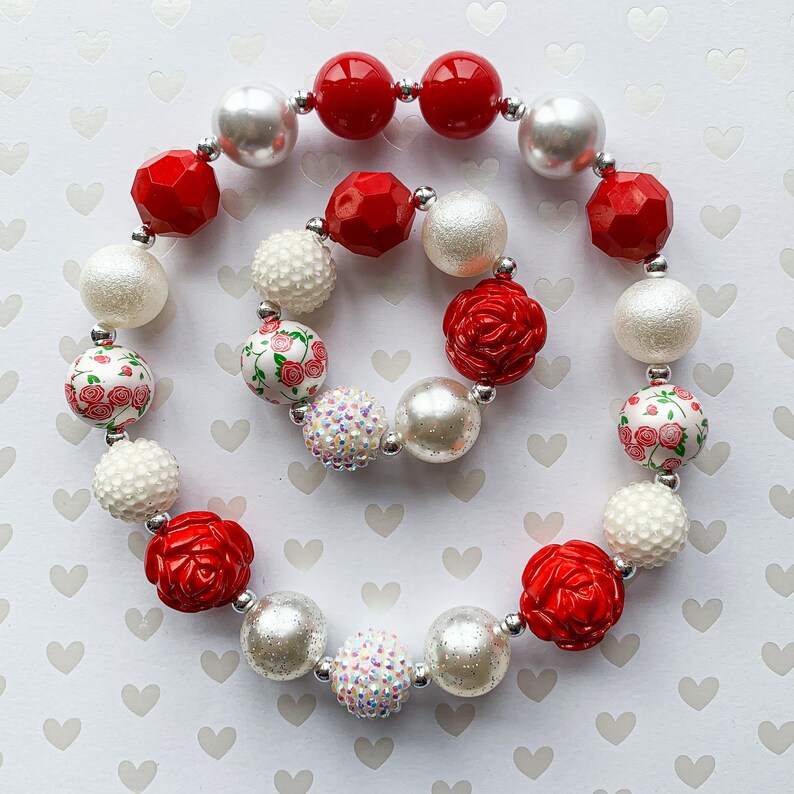 Children Necklace Red Girl Necklace Toddler Bracelet Baby Necklace Toddler Necklace Baby Bracelet Roses Jewelry Chunky Necklace