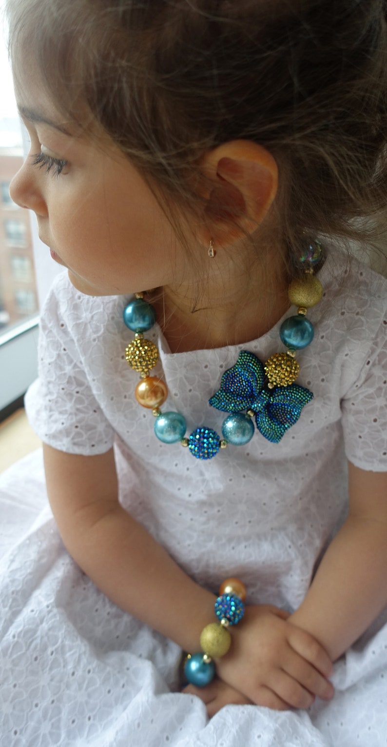 Pink Bow Chunky Necklace Girl Necklace Children Necklace Baby Bracelet Baby Necklace Jewelry Toddler Necklace Toddler Bracelet