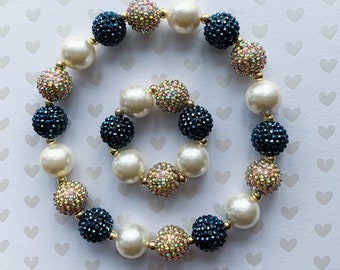 Chunky Pearl Toddler Necklace & Bracelet Set: Acrylic Bead Jewelry