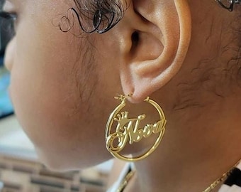 Little Girls Jewlry, Custom Name Earrings, Name Hoop Earrings, Kids Name Earring, Nameplate Hoops, Personalized Letter Earring, Baby Jewelry