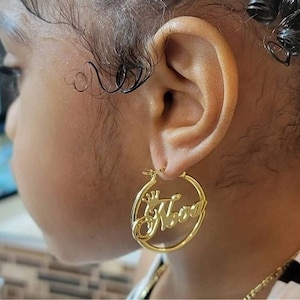 Little Girls Jewlry, Custom Name Earrings, Name Hoop Earrings, Kids Name Earring, Nameplate Hoops, Personalized Letter Earring, Baby Jewelry