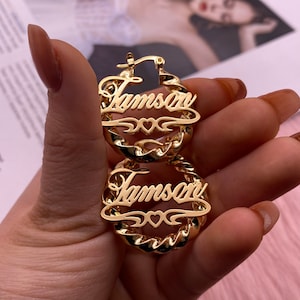 Pendientes de bambú, pendientes de nombre, pendientes de nombre de niños, aros de pendientes de nombre, pendientes de bambú personalizados, pendientes de nombre de bambú, pendientes de nombre de niño pequeño