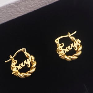 Kids Name Earrings,Name Hoop Earrings,Gold Name Earrings,Personalized Earrings,Minimalist Hoops,Hoop Earrings For Baby,Personalized Gift