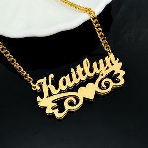 Personalized 18K Double Plated Name Necklace, Nameplate Necklace, Custom Name Necklace, Double Name Plate, Personalized Nameplate Jewelry