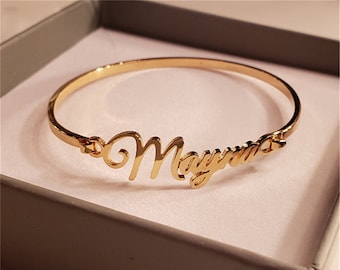 Bracciale rigido personalizzato - Bracciale con nome - Bracciale personalizzato - Bracciale con nome in oro - Regalo per lei