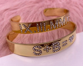 Personalizzato diamante nome iniziale braccialetto braccialetto braccialetto, regalo per donna uomo bambini, targhetta bangle, nome iniziale braccialetto, braccialetto personalizzato per lei