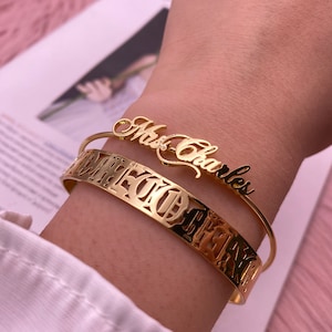 Bracciale rigido con nome personalizzato, regalo per donne, uomini e bambini, bracciale rigido con targhetta, bracciale rigido con iniziale, bracciale rigido personalizzato, regalo per lei