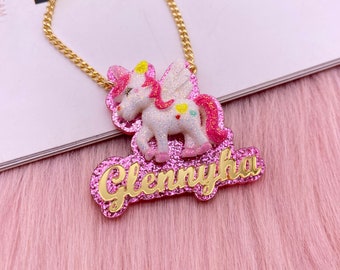 Girls Unicorn Name Necklace, Gift For Kids, Custom Name Acrylic Necklace, Kids Name Necklace, Personalized Unicorn Necklace, Unicorn Jewelry