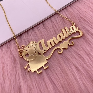 Peppa Pig Name Necklace, Custom Cartoon Character Name Necklace, Kids Name Gift, Custom Name Necklace, Personalized  Necklace