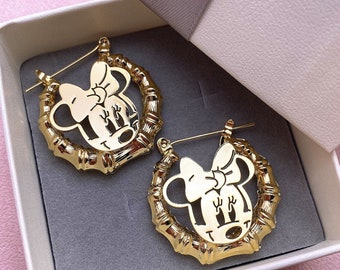 Minnie Mouse Earrings - Bamboo Earrings Name - Custom Name Earrings - Cartoon Name Earrings - Personalized Any Cartoon Name Bamboo Earrings