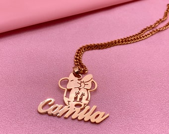 Minnie Mouse Necklace, Kids Name Necklace, Custom Name Necklace, Character Necklace, Personalized Cartoon Pendant, Children Necklace