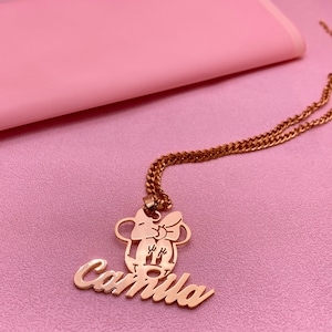 Collar de Minnie Mouse, collar con nombre para niños, collar con nombre personalizado, collar con personaje, colgante de dibujos animados personalizado, collar para niños