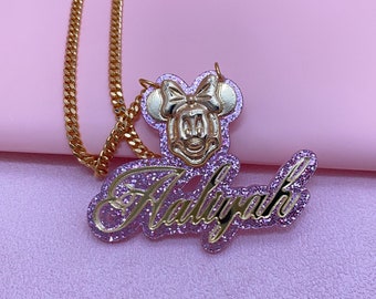 Minnie Mouse Necklace, Kids Name Necklace, Custom Name Necklace, Character Necklace, Personalized Kids Necklace, Acrylic Necklace