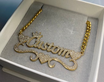 Bling Name Necklace - Custom Name Necklace - Personalized Name Necklace - Heart Underline Necklace - Name Name Plate - Gift For Women Girls