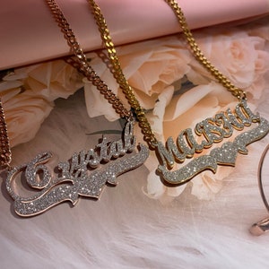 Custom Name Necklace, Bling Name Necklace, Cuban Name necklace,  18K Gold Name Necklace, Nameplate Necklace For Women Mom Mother