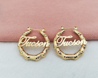 Namen Bambus Hoop Ohrringe, personalisiertes Geschenk
